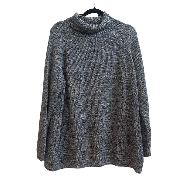 ColdWater Creek Black and White Knitted, Folded Turtle Neck Oversize Sweater - Picture 1 of 5